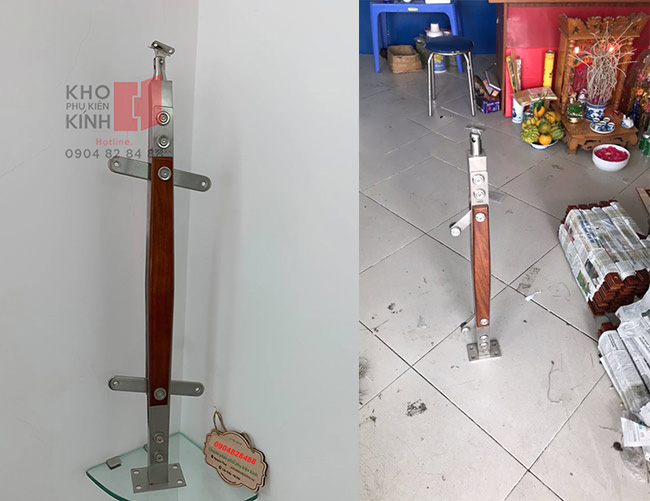 Trụ cao ốp má gỗ Ddt cho lan can kính